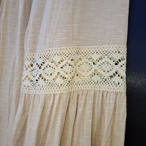 New Directions Weekend Boho Peasant Flowy Crochet Bell Sleeved Oatmeal Top XL - Picture 4 of 16
